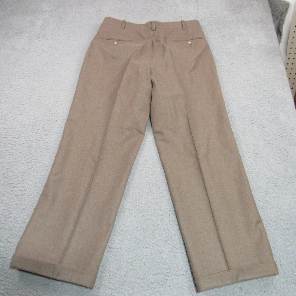Feldini Mens 32x27.5 Taupe Brown 100% Wool Double Pleated Cuffed Dress Pants